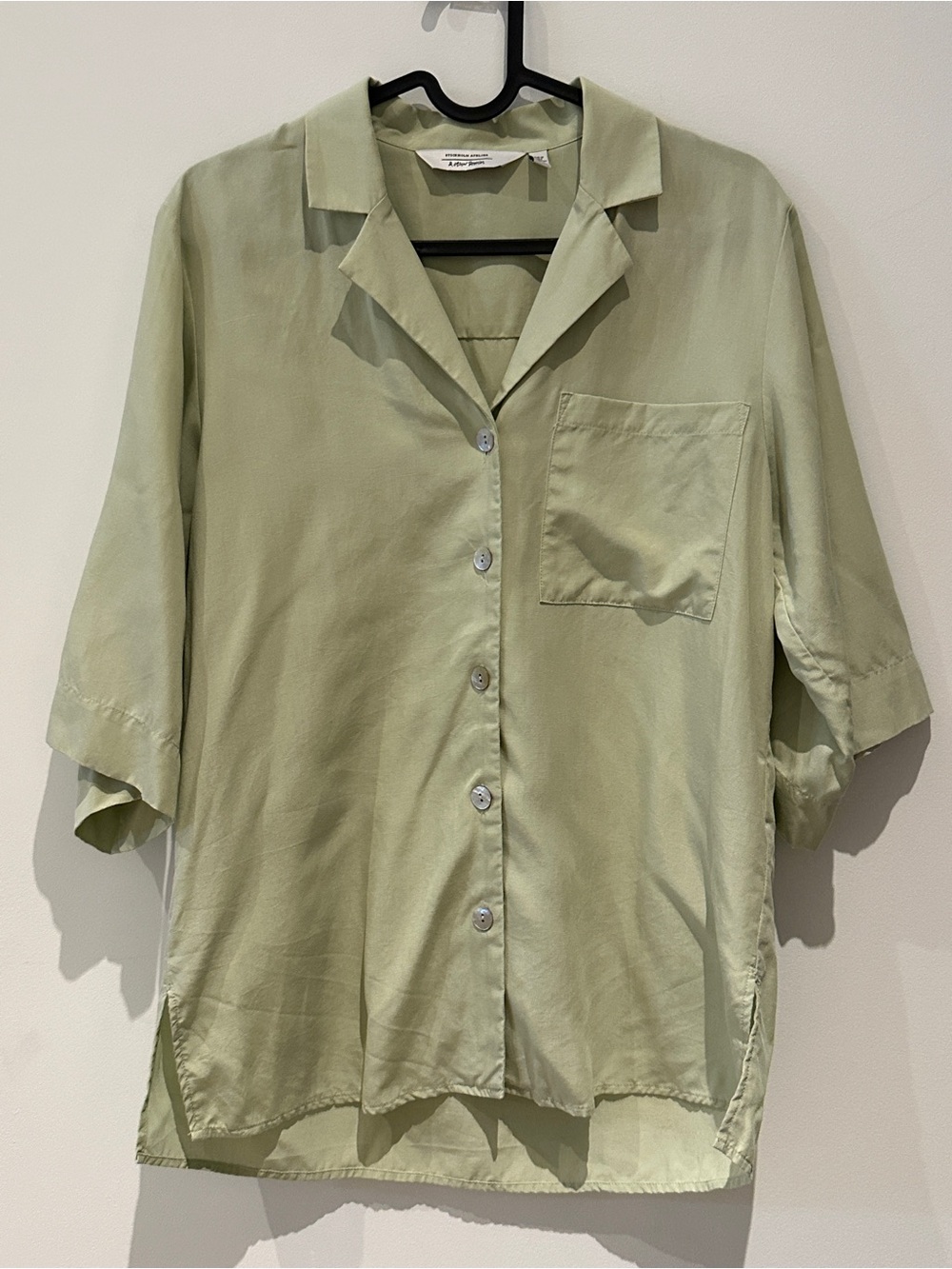 Light Green Silk Button-Up Shirt